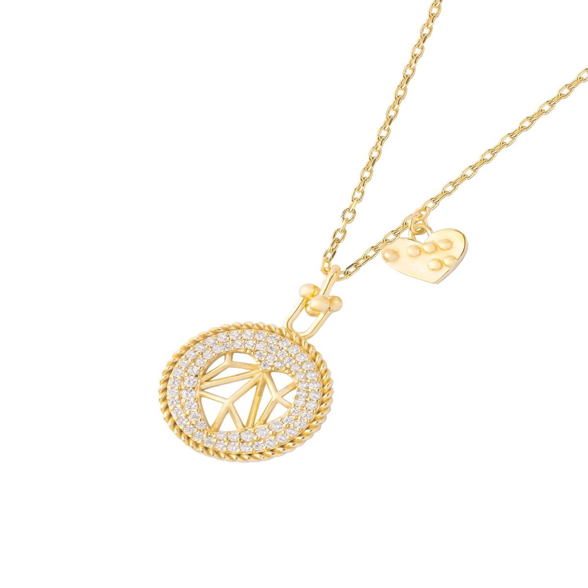 JB JOYAS BARON - Collar Plata Esterlina 925 Círculo Corazón Revestido Oro 18kt