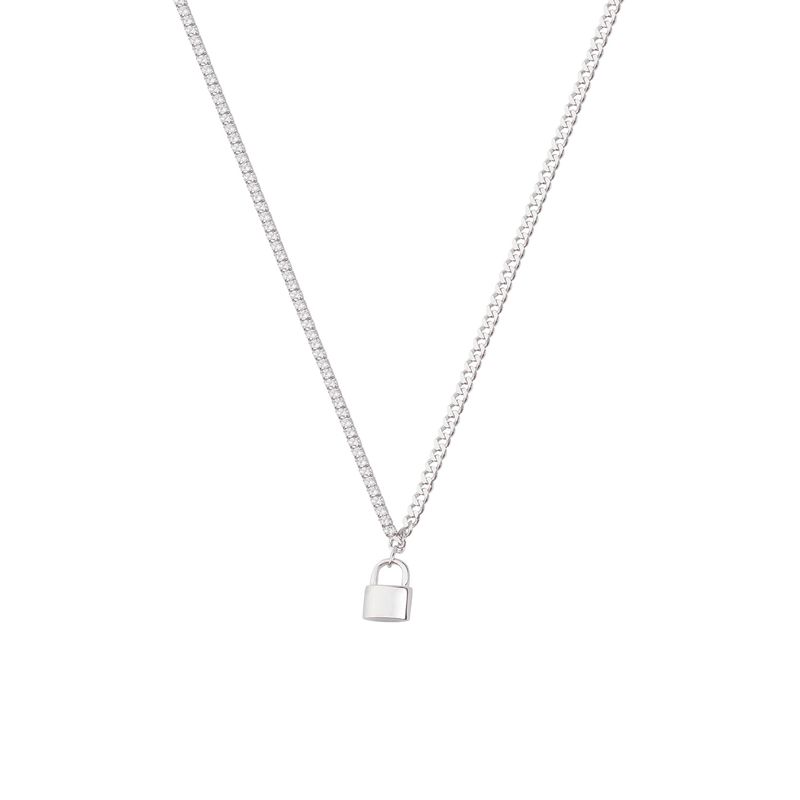 JB JOYAS BARON - Collar de Plata Esterlina 925 Candado Circon