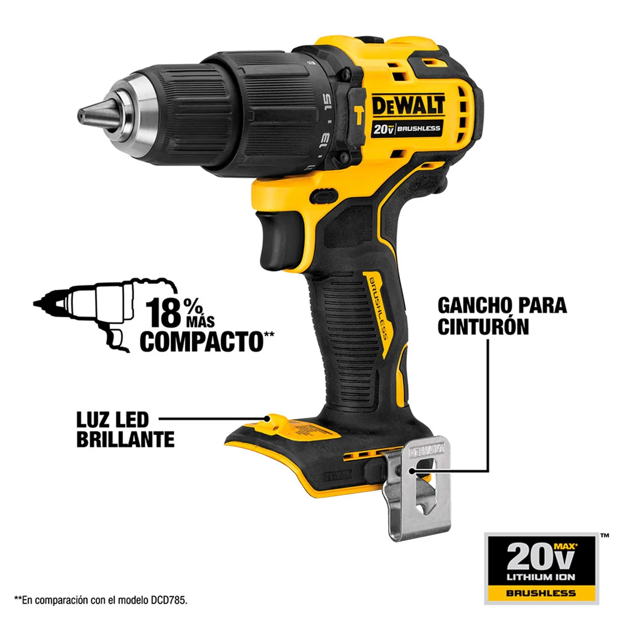 DEWALT - Taladro Percutor Atomic 1/2' 20V + 2 Bat DEWALT DCD709D2-B2
