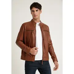 PERRY ELLIS - Chaqueta De Cuero Cognac
