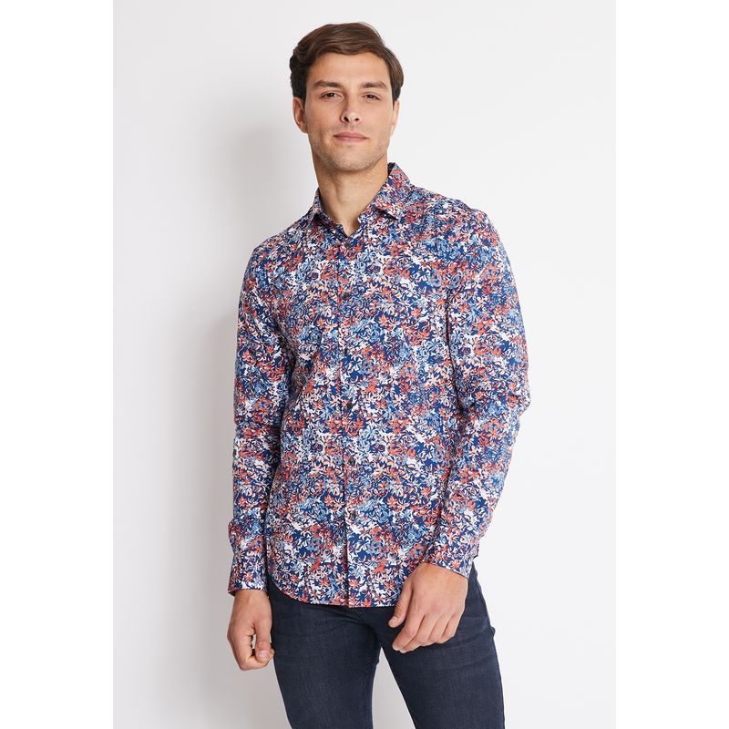 PERRY ELLIS - Camisa Hombre Manga Larga Stretch Estampada