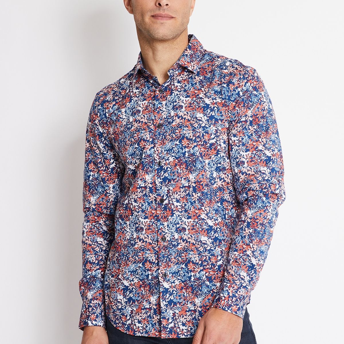 PERRY ELLIS - Camisa Hombre Manga Larga Stretch Estampada