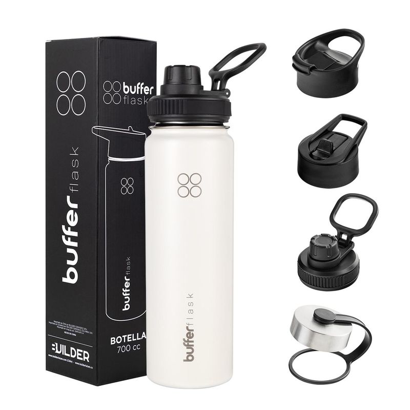 BUFFER FLASK - Termo Botella Agua Termica Acero Inoxidable+Tapas - Blanco
