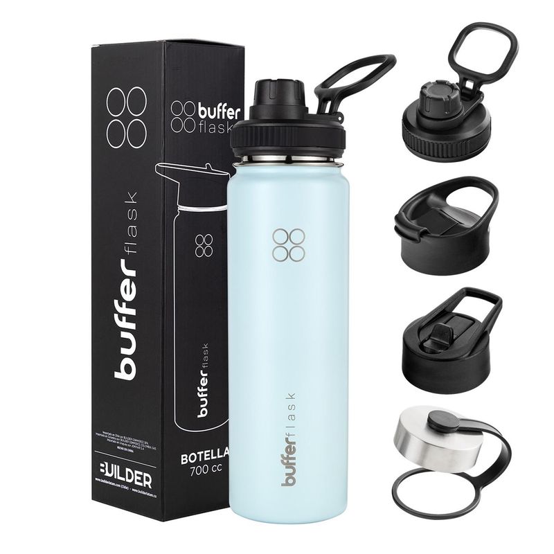 BUFFER FLASK - Termo Botella Agua Termica Acero Inoxidable+Tapas - Celeste