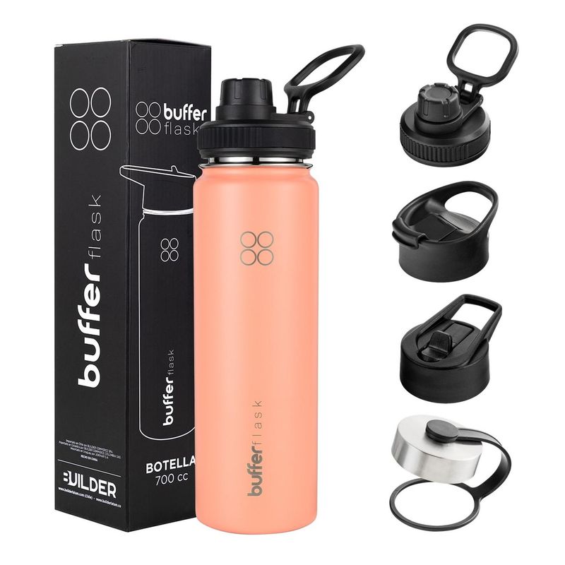 BUFFER FLASK - Termo Botella Agua Termica Acero Inoxidable+Tapas - Coral