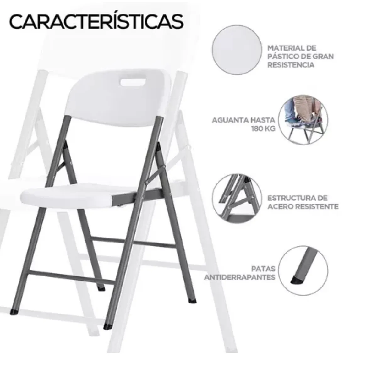 LUMAX - Set x4 Sillas Plegables De Plastico Para Fiestas Y Eventos