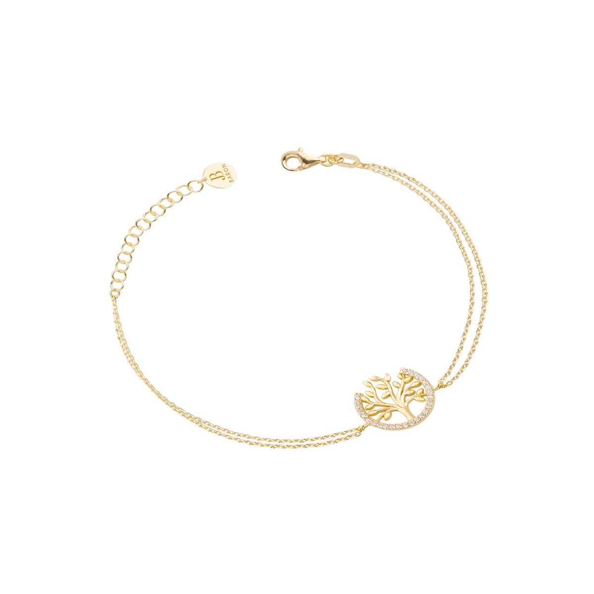JB JOYAS BARON - Pulsera de Plata Esterlina 925 Arbol Familia Revestido en Oro 18kt
