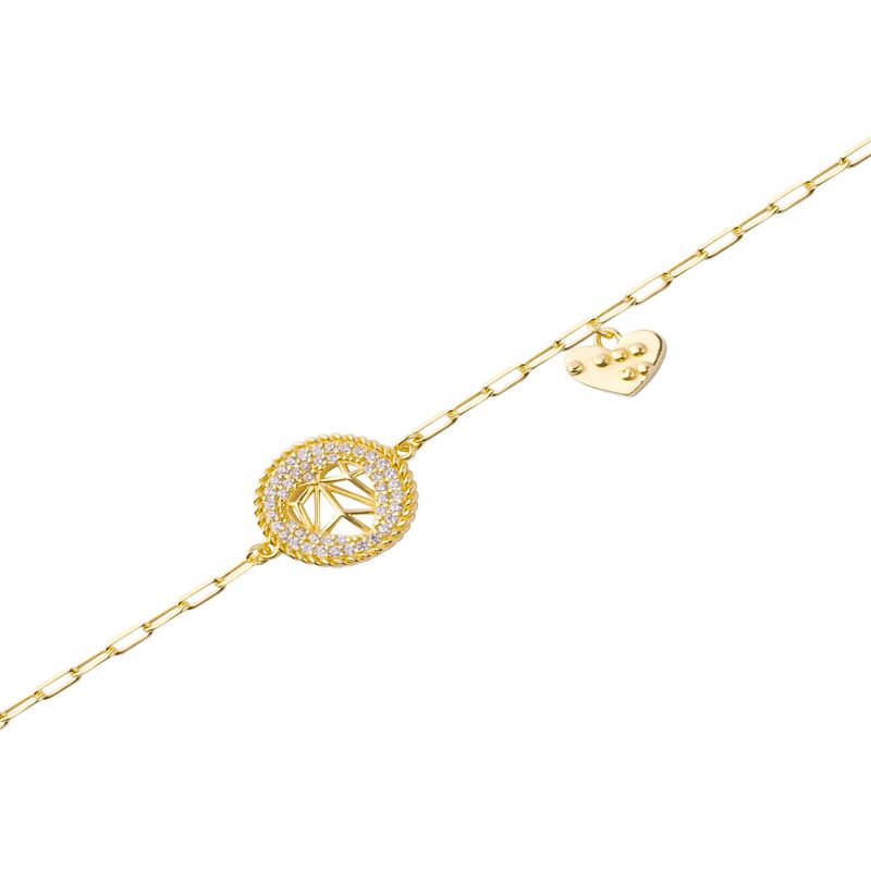 JB JOYAS BARON - Pulsera Plata Esterlina 925 Círculo Corazón Revestido Oro 18kt