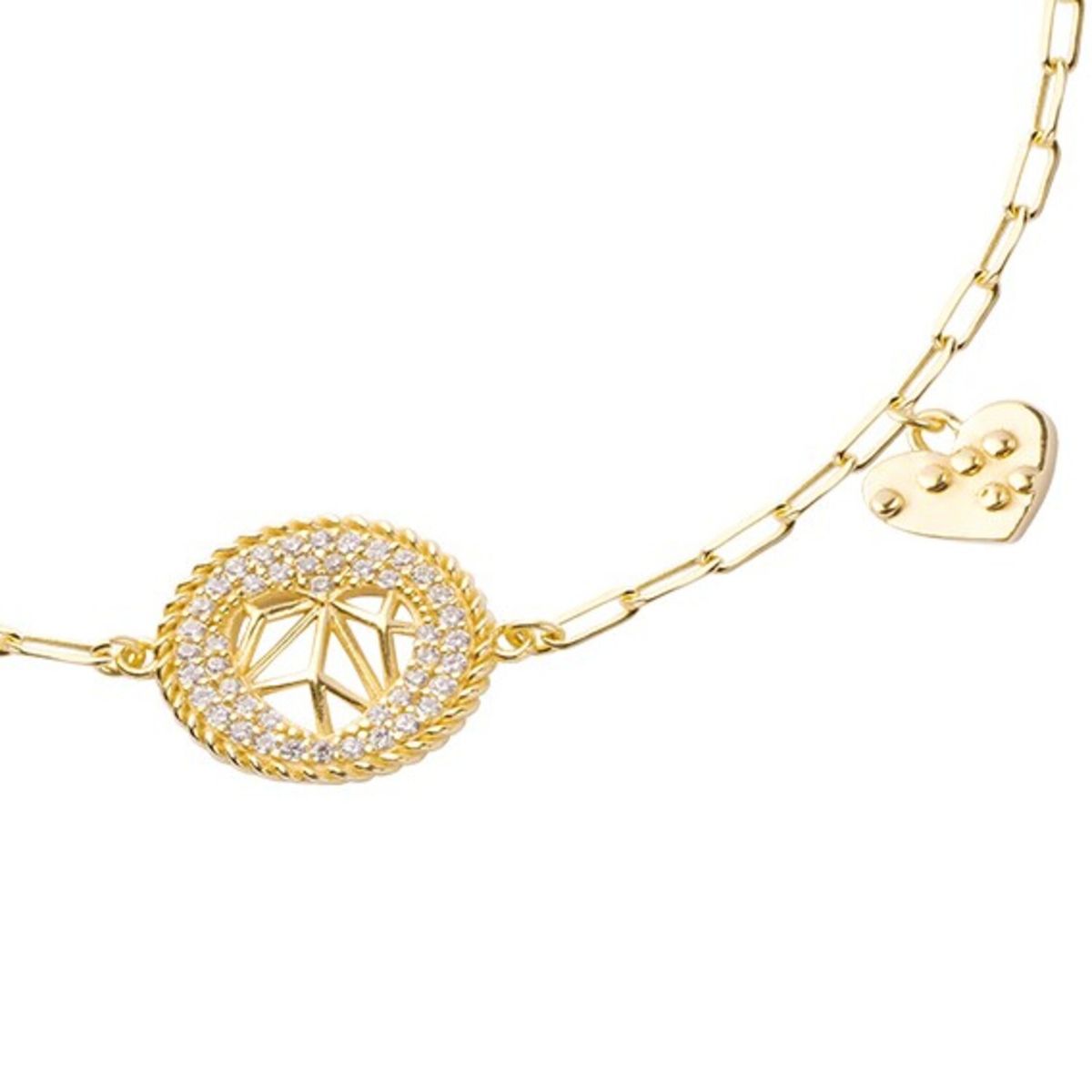 JB JOYAS BARON - Pulsera Plata Esterlina 925 Círculo Corazón Revestido Oro 18kt