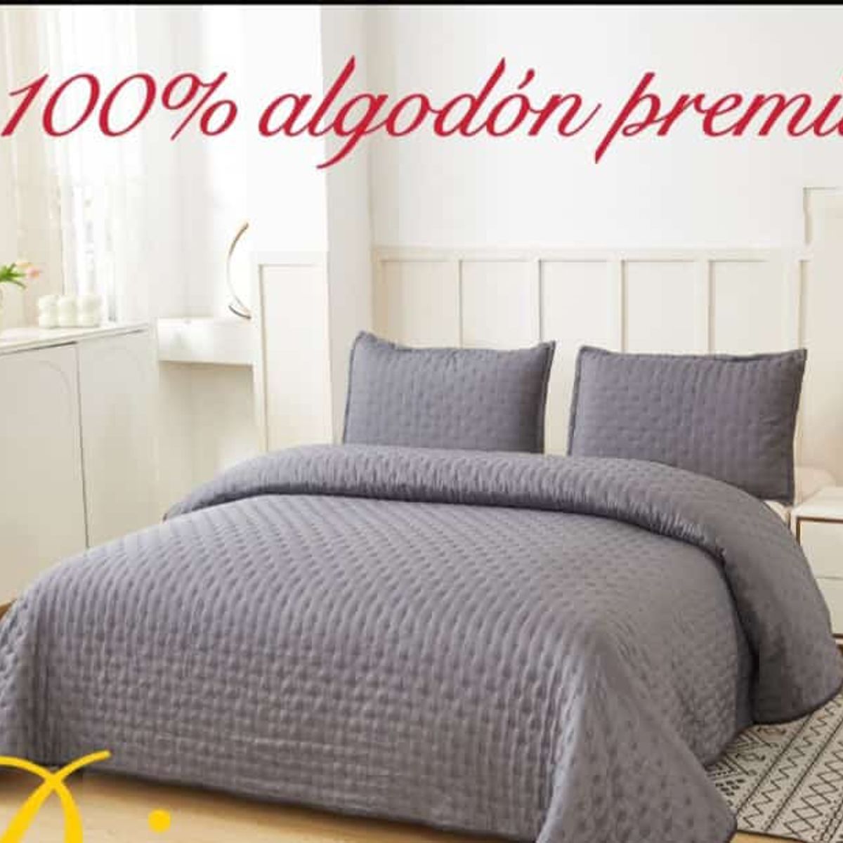 DIANA - CUBRECAMA GRIS 2 PLAZA DE ALGODON PREMIUN QUILT DE VERANO UNICOLOR