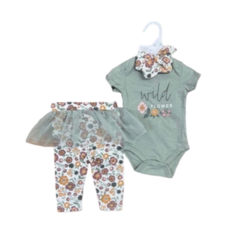JUMP KIDS - Set 3 Piezas Body Calza y Turbante de Algodón Bebé Niña Jump Kids