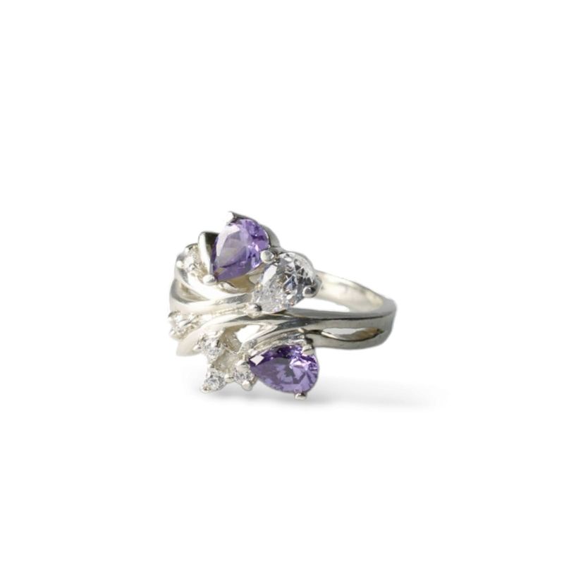GENERICO - Anillo de Plata Gotas Circón Moradas