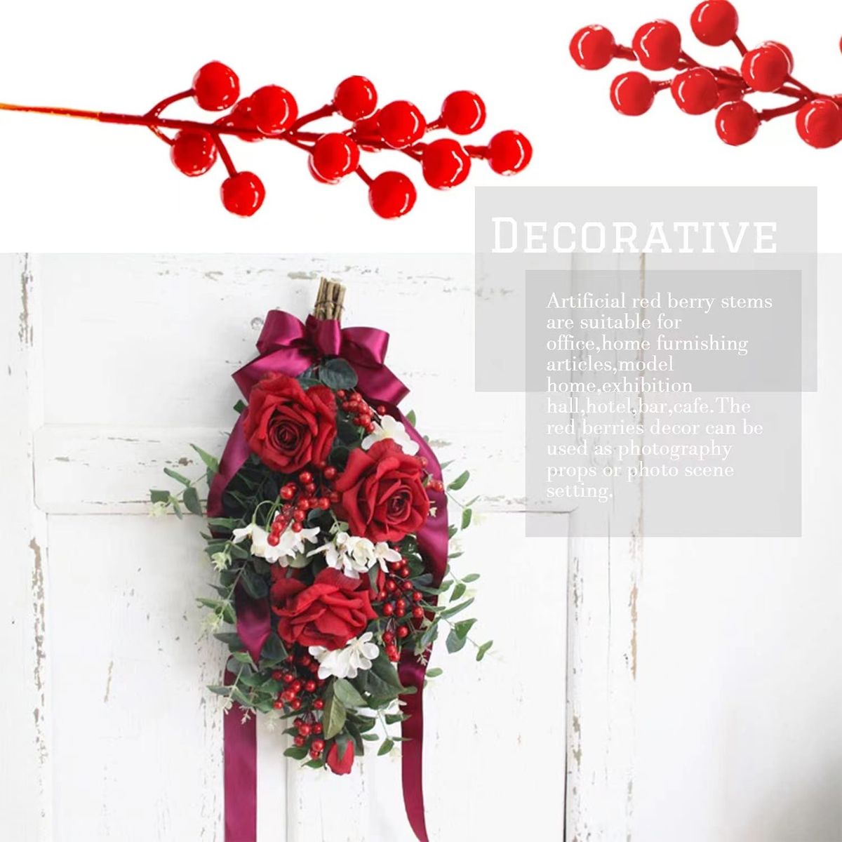 VATYERTY - 20 pcs Tallos Artificiales De Bayas Rojas Para Decoración Navideñ