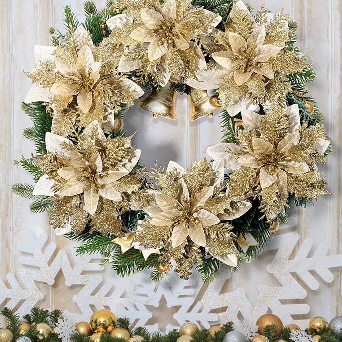 VATYERTY - 10 piezas Navidad Corona de aro de flores artificiales con Clip oro