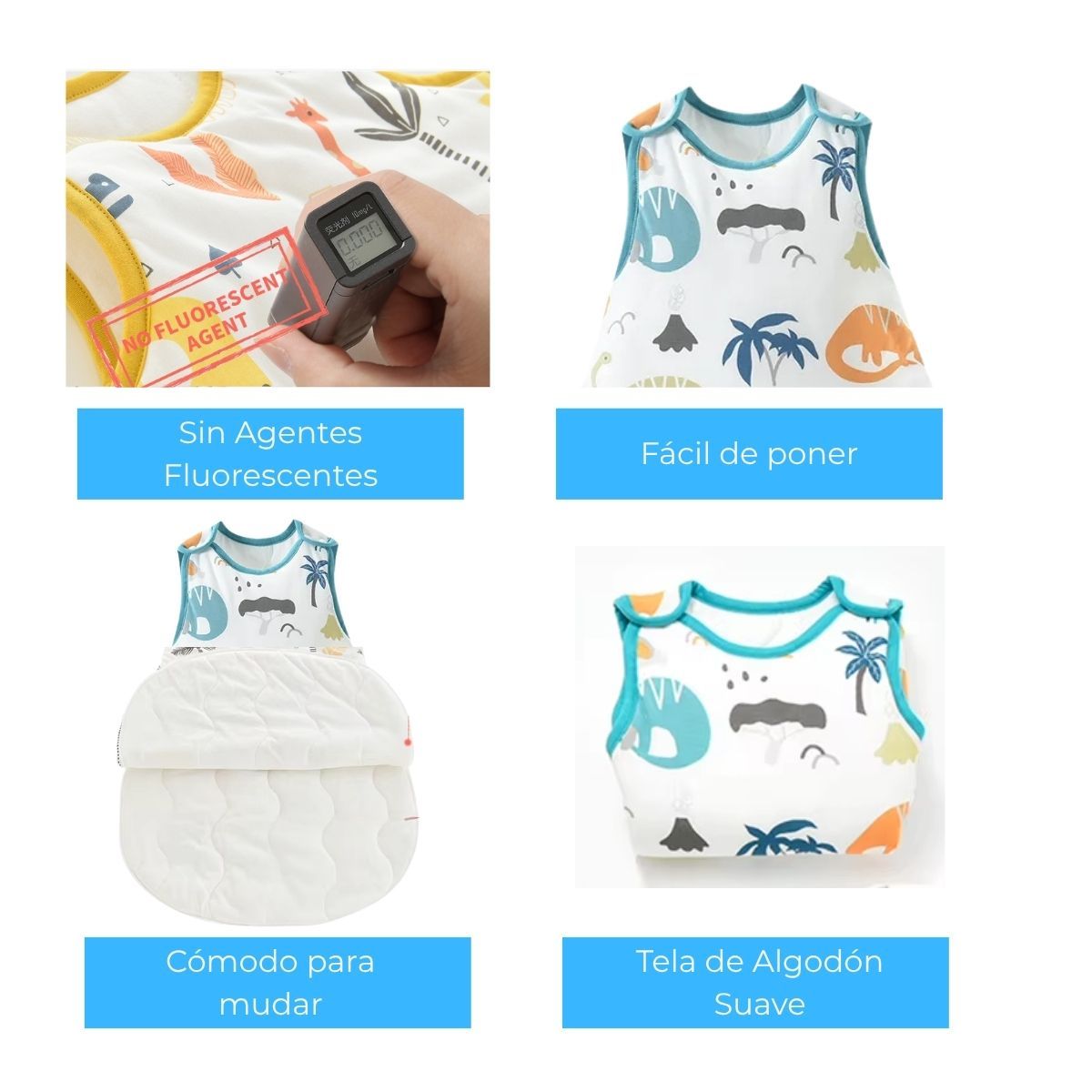 KIVARA - Saquito De Dormir Bebe Saco De Dormir Dinosaurios Tog 1,5 - Blanco