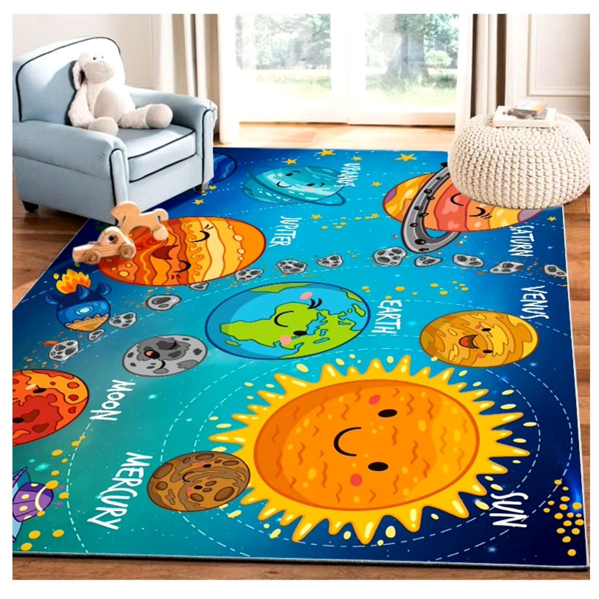 KIVARA - Alfombra Infantil Planetas 80X120 Cm Tapete Dormitorio Sala