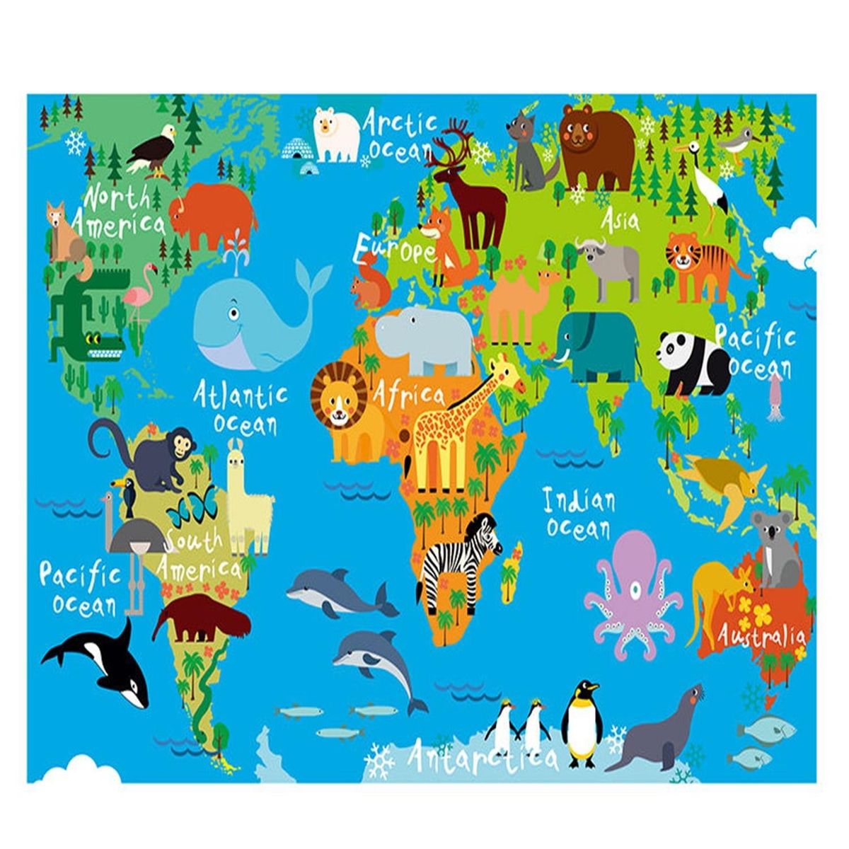 KIVARA - Alfombra Infantil Mapa 80X120 Cm Tapete Dormitorio Sala