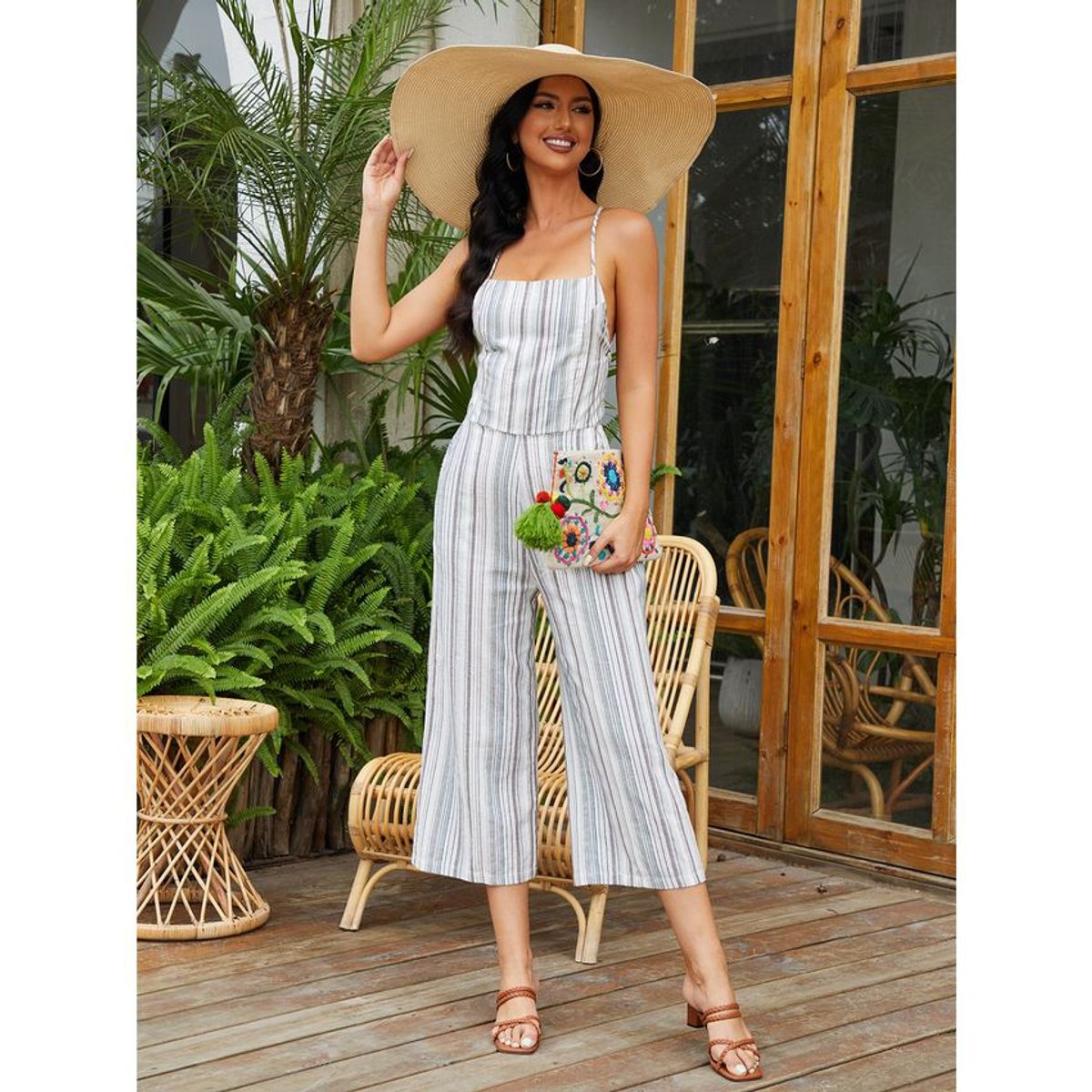 MOSS ROSE - Mono largo de tirantes estampado a rayas para mujer