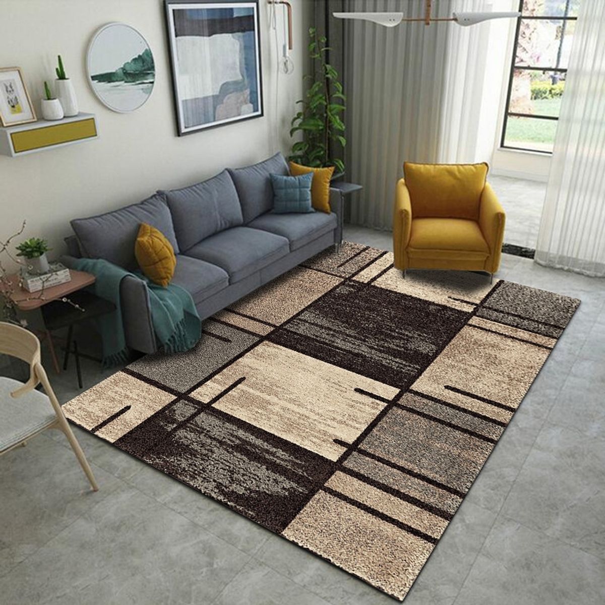 GENERICO - ALFOMBRA MARRON PARA LIVING 160x200 DISEÑO GROMETRICO MARIA