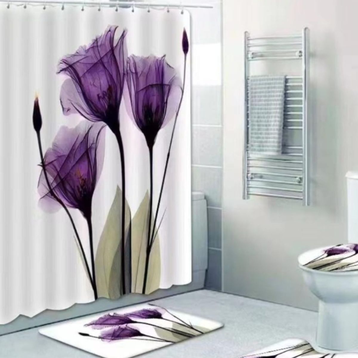 GENERICO - SET de baño COMPLETO 4 piezas CON DISEÑO TULIPAM
