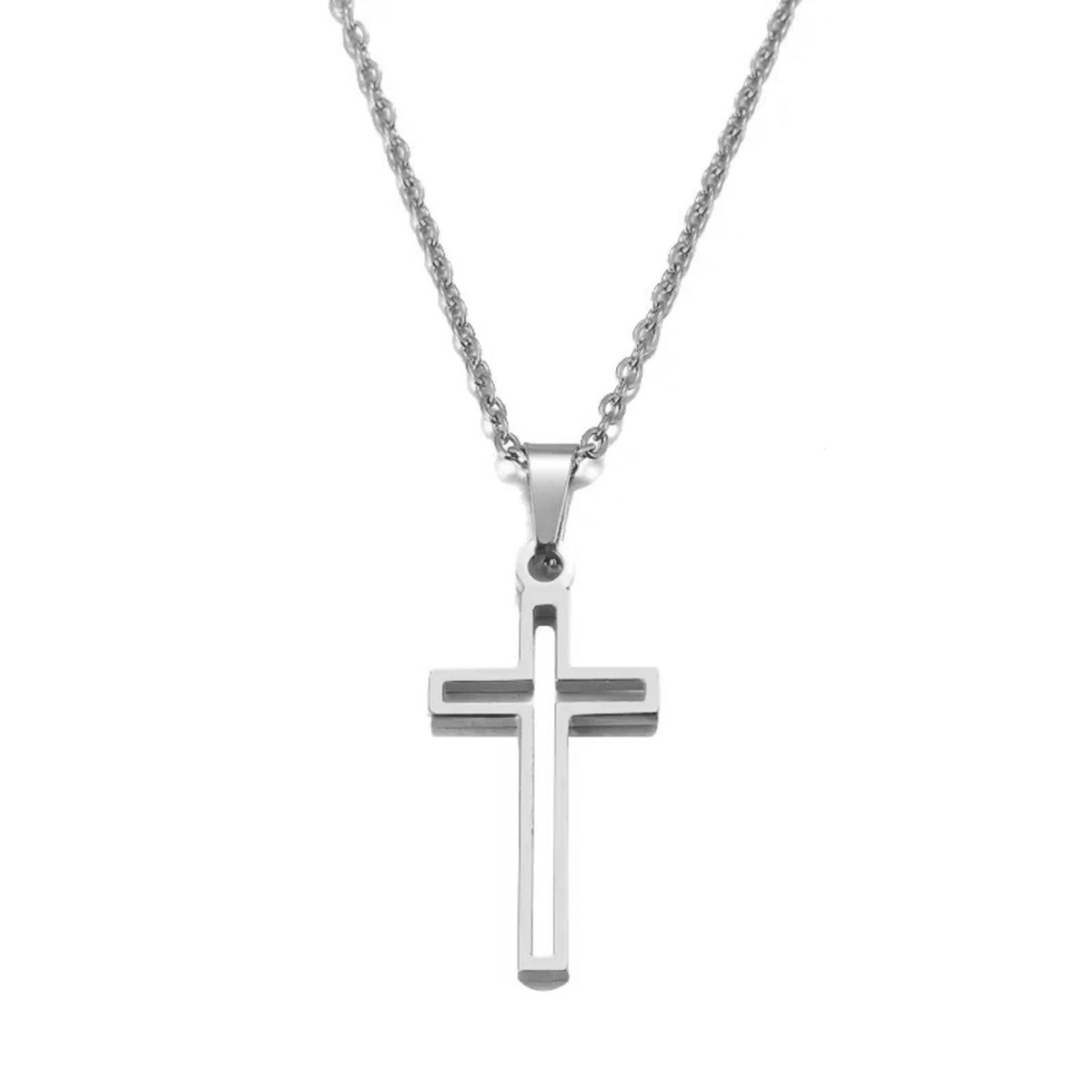 GENERICO - Collar Cruz Hueca Religión Acero Inoxidable Colgante Unisex