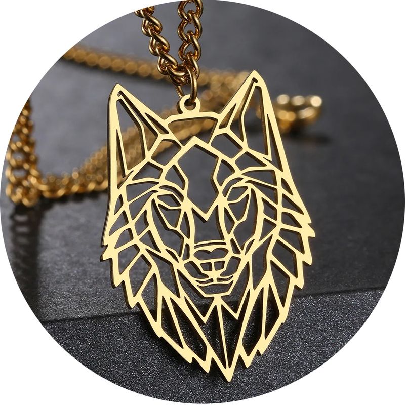 GENERICO - Collar Wolf Cabeza De Lobo Acero Inoxidable Colgante
