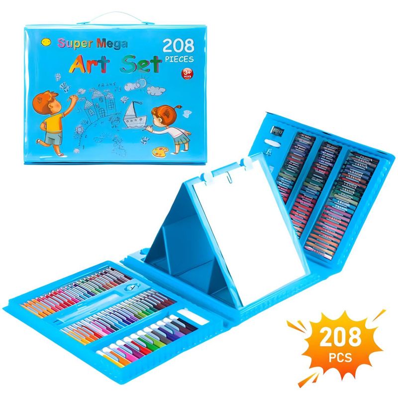 GENERICO - Set De Dibujo 208 Piezas De Arte Para Niños Maletín Colores celeste