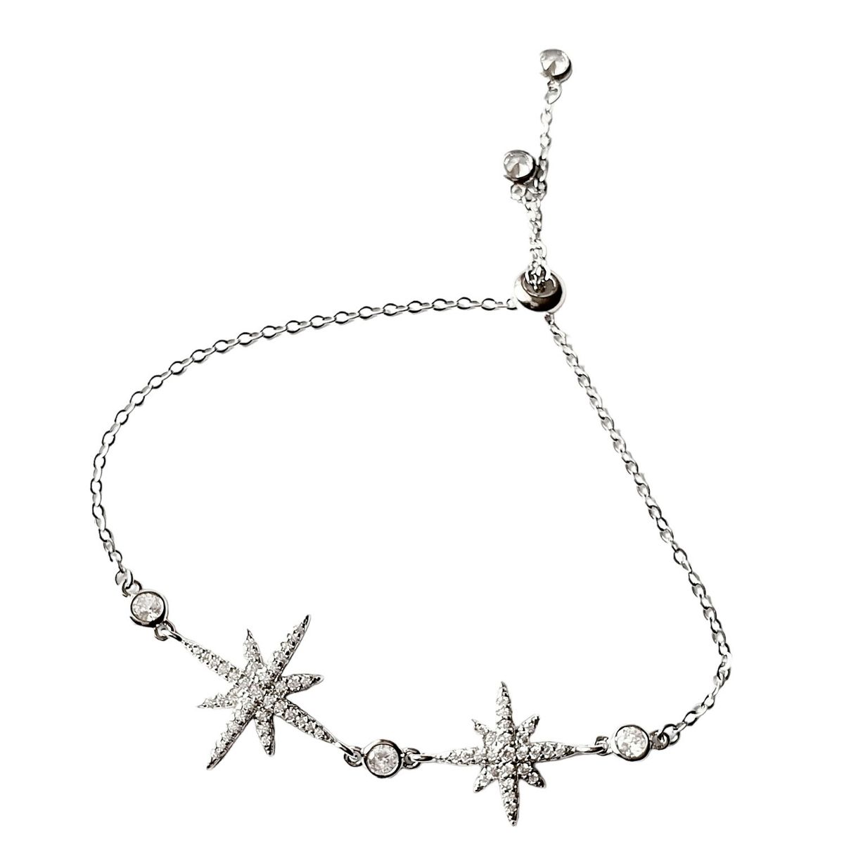 GENERICO - Pulsera de plata Ajustable doble estrellas