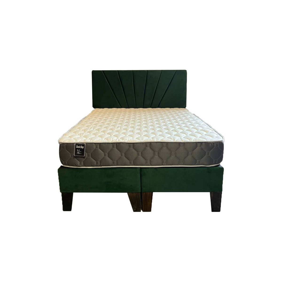 MUEBLES HVM - Cama Ame FULL  Colchon de Resortes Resp Verde Oscuro Lineal Pmadera