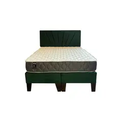 MUEBLES HVM - Cama Ame FULL Colchon de Resortes Resp Verde Oscuro Lineal Pmadera