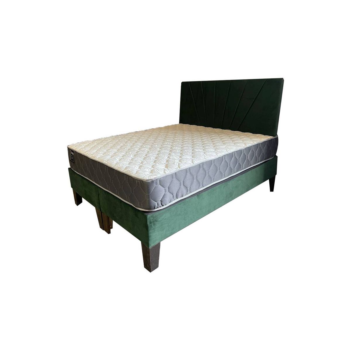 MUEBLES HVM - Cama Ame FULL  Colchon de Resortes Resp Verde Oscuro Lineal Pmadera
