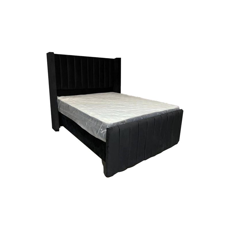 MUEBLES HVM - Cama HVM FULL   Colchon de resortes  + Respaldo Negra tubular + Respaldo piecera  Felpa Pmadera