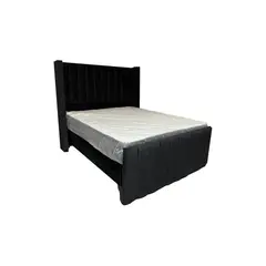 MUEBLES HVM - Cama HVM FULL  Colchon de resortes + Respaldo Negra tubular + Respaldo piecera Felpa Pmadera