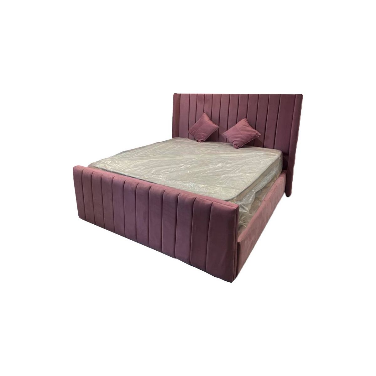 MUEBLES HVM - Cama HVM FULL Colchon de resortes  Respaldo Palo Rosa Tubular + Respaldo piecera Felpa Pmadera