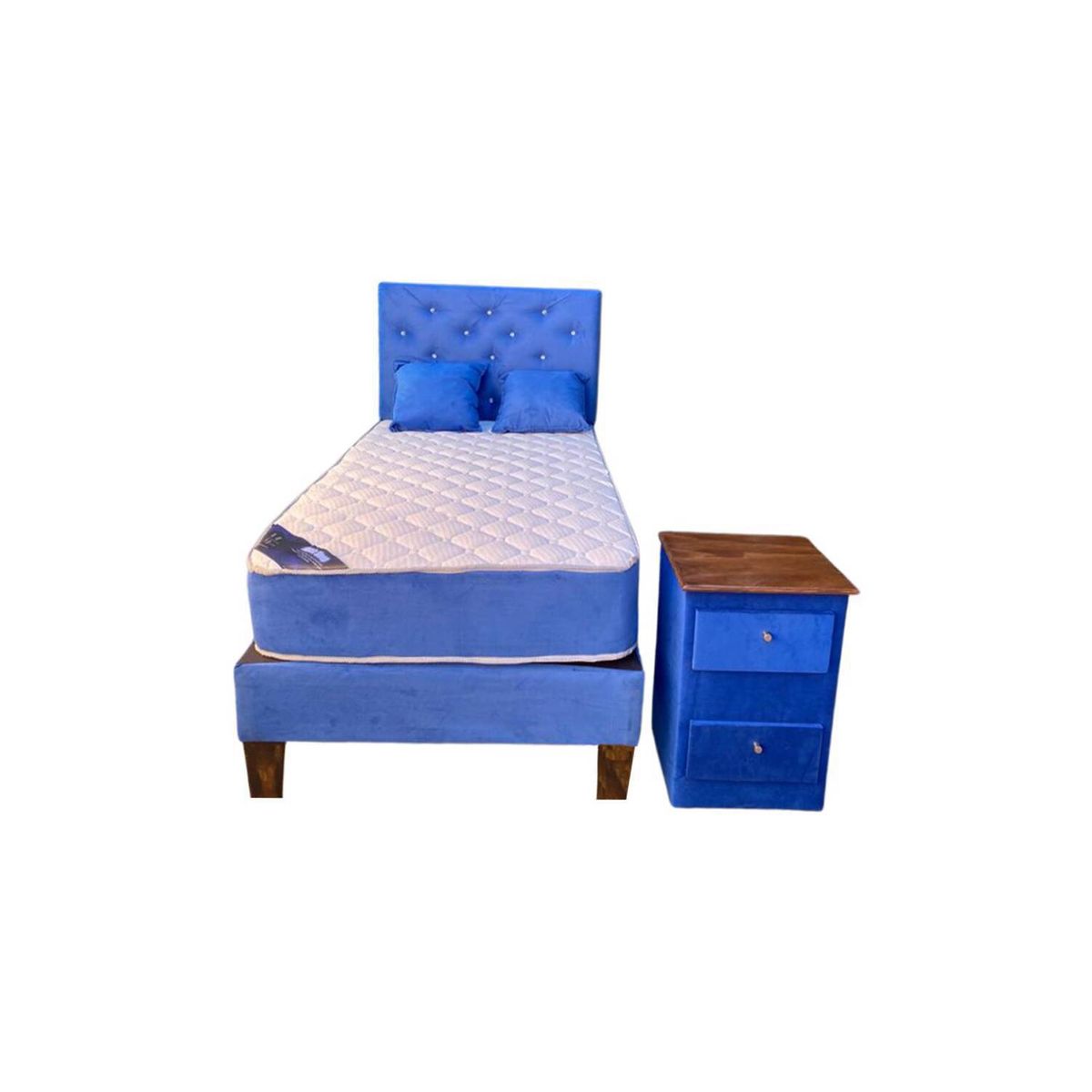 MUEBLES HVM - Cama HVM 1P Azul Rey  velador Pmadera