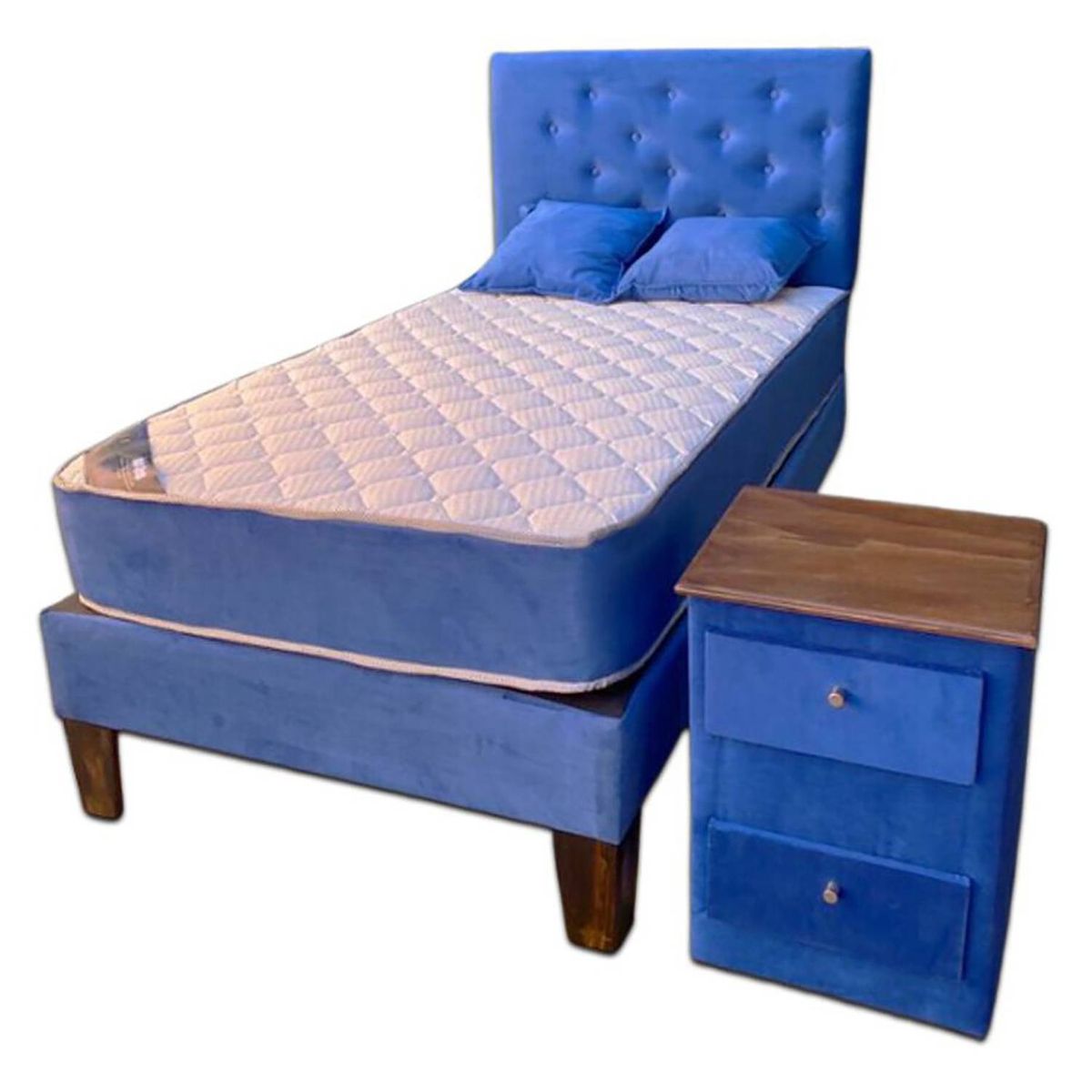 MUEBLES HVM - Cama HVM 1P Azul Rey  velador Pmadera