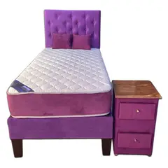 MUEBLES HVM - Cama HVM 1P Morado  + velador Pmadera