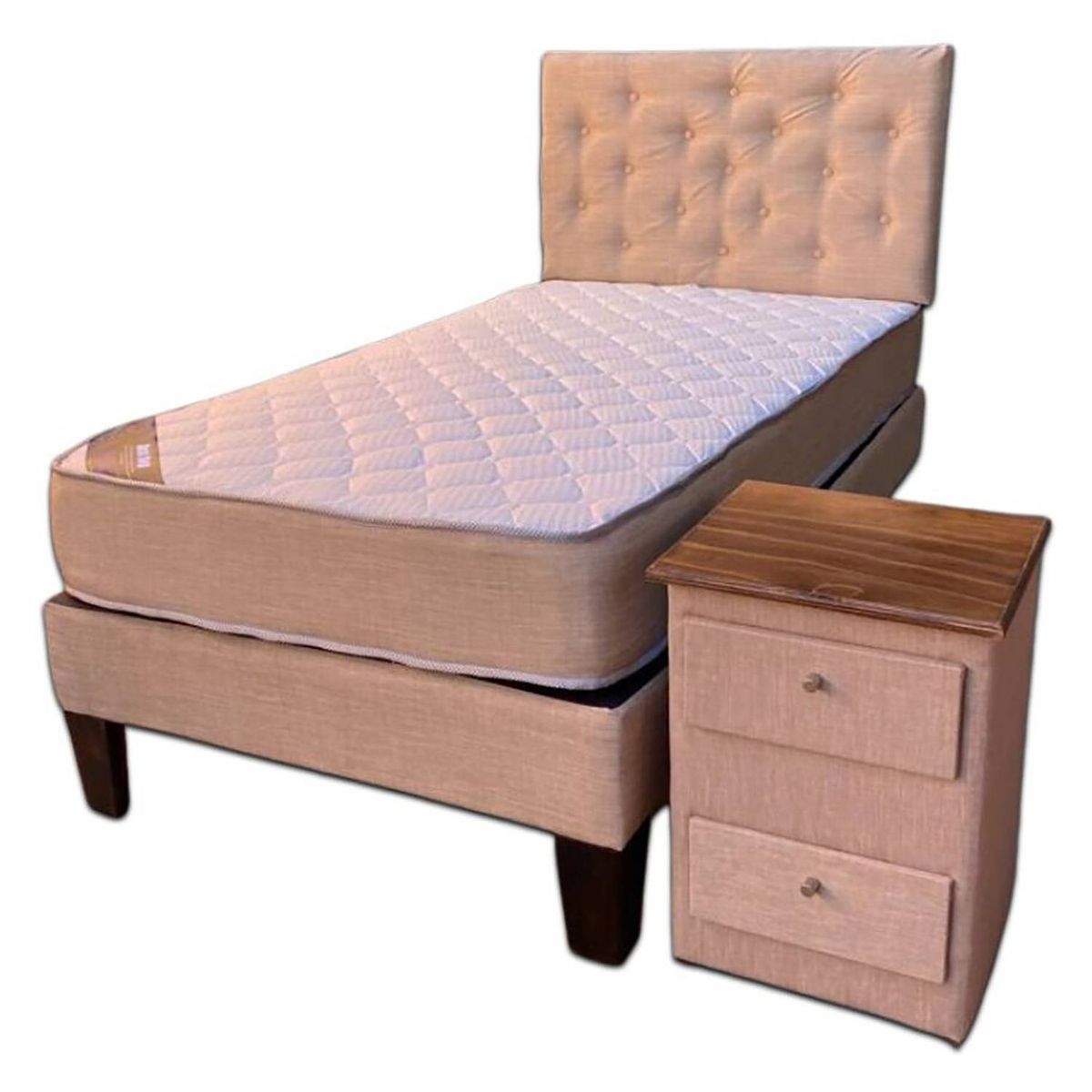 MUEBLES HVM - Cama HVM 1P BEIGE   +  velador Pmadera
