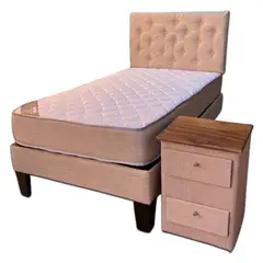 MUEBLES HVM - Cama HVM 1P BEIGE  + velador Pmadera