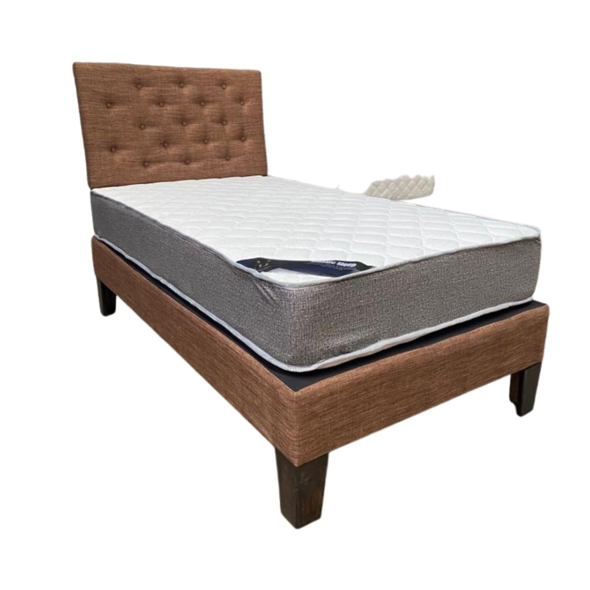 MUEBLES HVM - Cama HVM 15P Cafe Lino boton blanco Pmadera