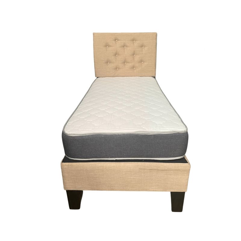 MUEBLES HVM - Cama HVM 1 plaza Beige  Lino  PMadera