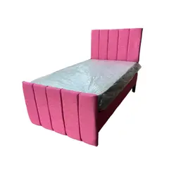 MUEBLES HVM - Cama Tubular 1 plaza Rosado + Respaldo piecera PMadera