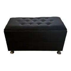 MUEBLES HVM - Banqueta Baul Zapatero Negro Felpa