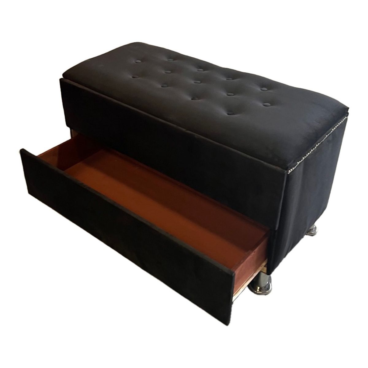 MUEBLES HVM - Banqueta Baul Zapatero Negro Felpa