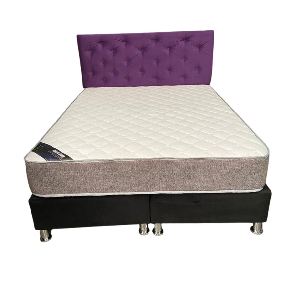 MUEBLES HVM - Cama HVM 2 Plaza Respaldo MORADO Botone PMetal