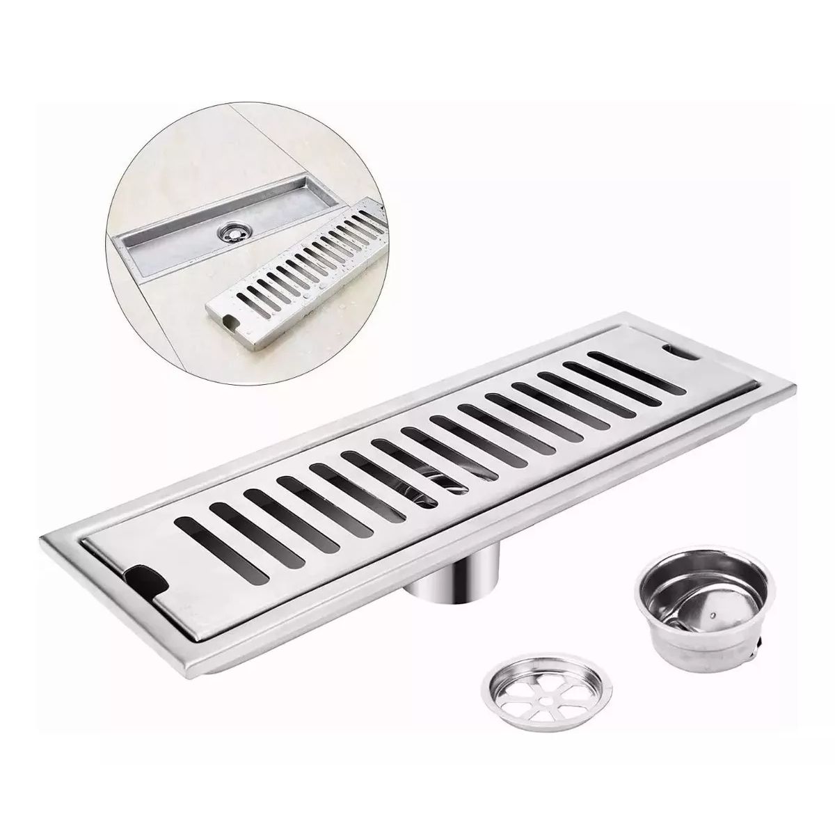 KUANGYE - Rejilla De Cubierta Drenaje Piso Ducha Acero Inoxid 10×40cm