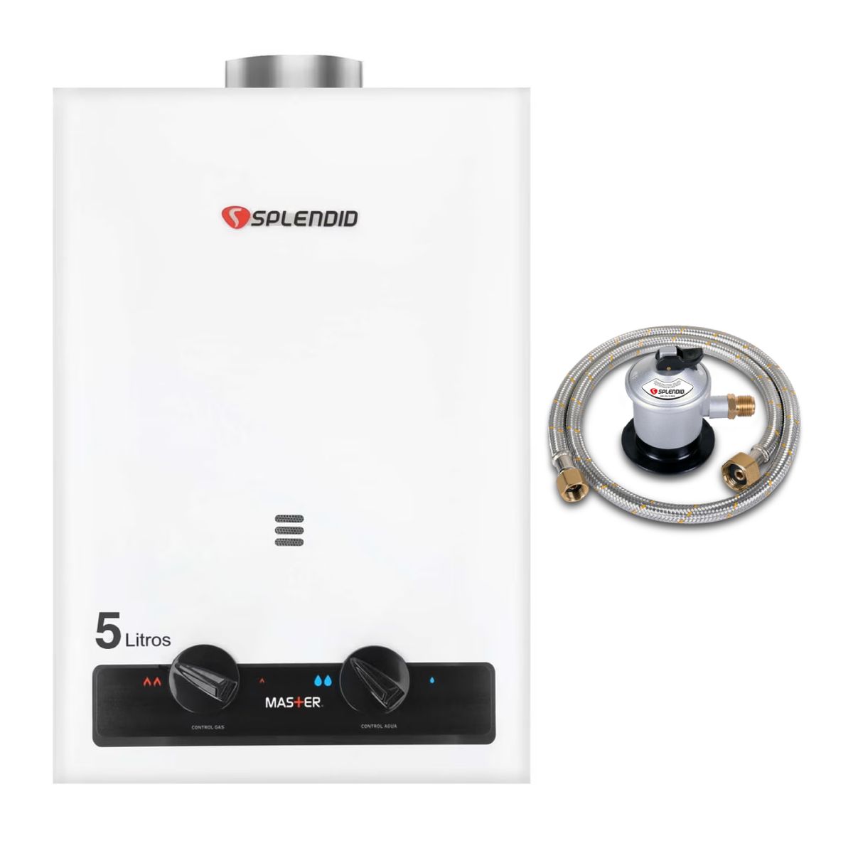 SPLENDID - Pack Calefont 5 Litros Gas Licuado Tiro Natural + Regulador