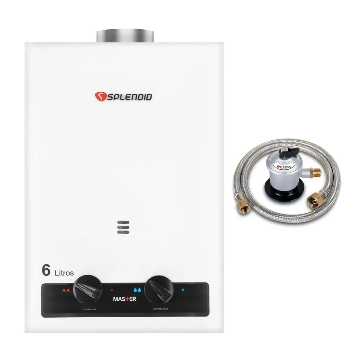 SPLENDID - Pack Calefont 6 Litros Gas Licuado Tiro Natural + Regulador