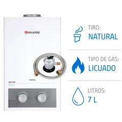 SPLENDID - Pack Calefont 7 Litros Gas Licuado Tiro Natural + Regulador