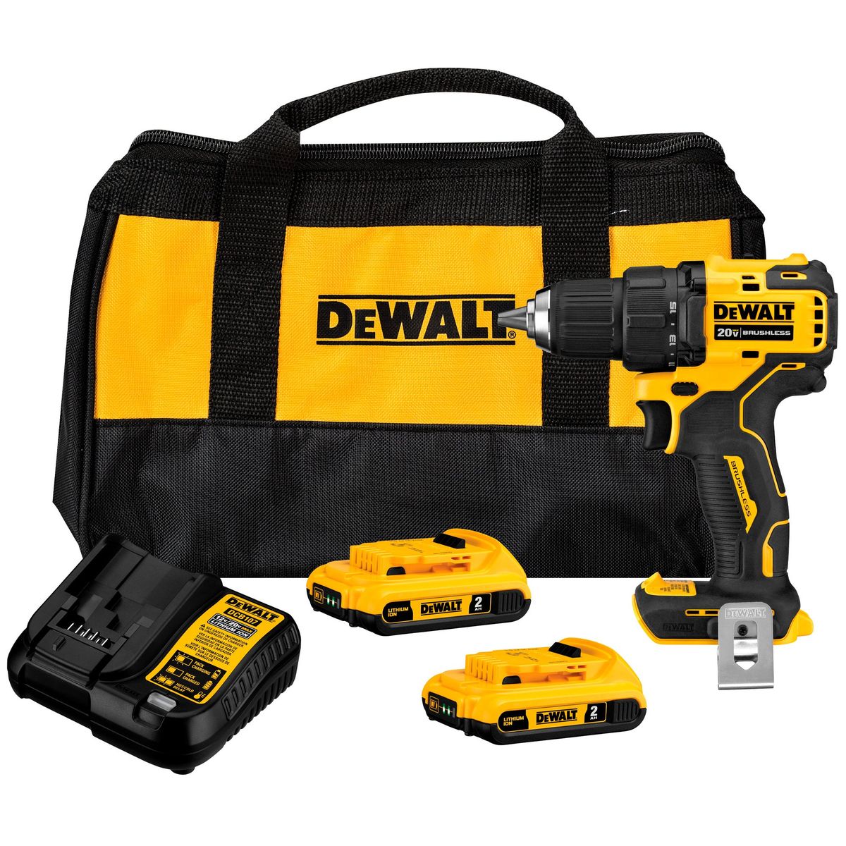 DEWALT - Kit Taladro Atornillador Atomic 20V + accesorios DEWALT